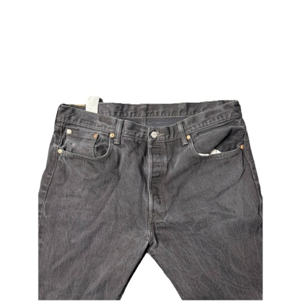 Levis 501 Jeans Mens 38x34 Black Button Fly Straight Leg Dark Wash Denim - Picture 2 of 7